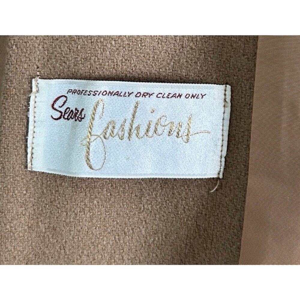 Vintage 70s Sears Women’s Tan Wool Peacoat Real Fur Collar Button Closure S/M - Picture 8 of 10
